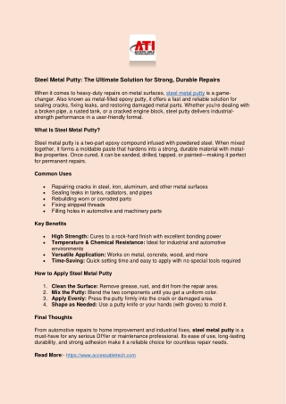 Steel Metal Putty-The Ultimate Solution for Strong repairs