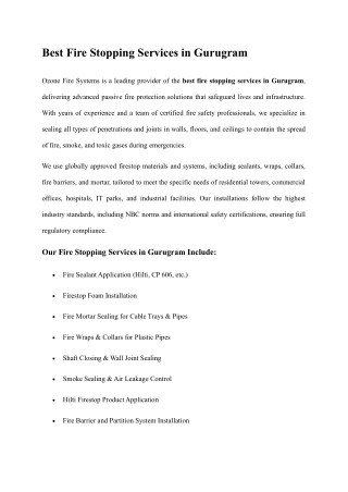 Best Fire Stopping Services in Gurugram