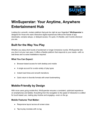 WinSuperstar – Instant, Secure & Mobile-Optimized Interactive Play