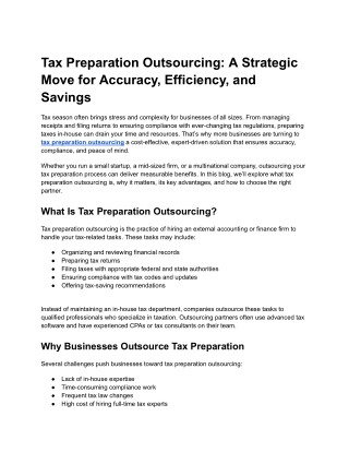 Professional Tax Preparation Outsourcing for Reliable Compliance