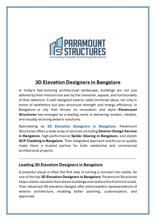 3D Elevation Designers in Bangalore