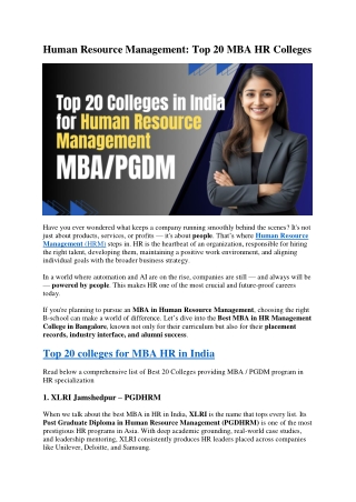 Human Resource Management: Top 20 MBA/PGDM HR Colleges