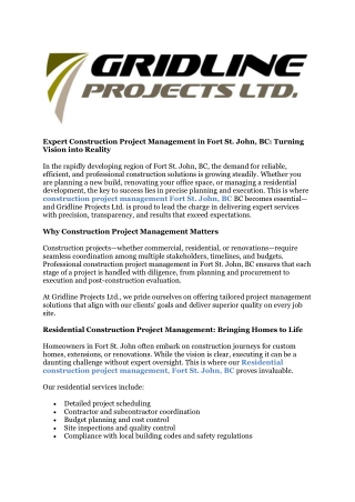 Residential construction project management, Fort St. John, BC