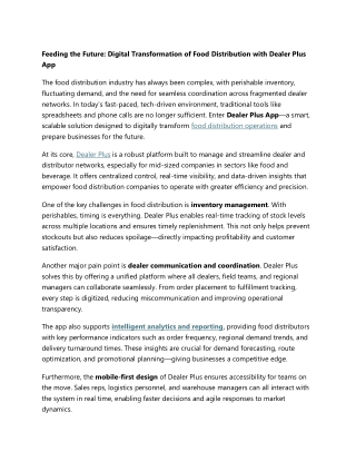 Feeding the Future - Digital Transformation of Food Distribution with Dealer Plus App