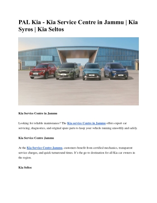 PAL Kia - Kia Service Centre in Jammu | Kia Syros | Kia Seltos