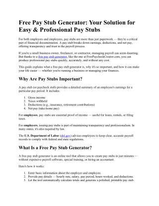 Free Pay Stub Generator – Create Accurate Pay Stubs Online