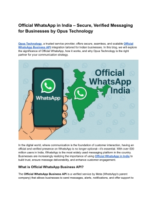 Official WhatsApp in India – Secure, Verified Messaging for Businesses by Opus Technology