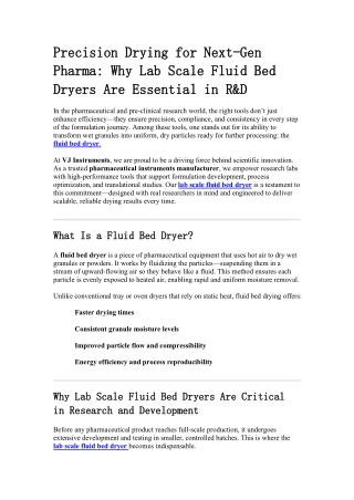 Why Lab Scale Fluid Bed Dryers Are Essential in R&D