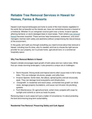 Reliable Tree Removal Services in Hawaii for Homes, Farms & Resorts