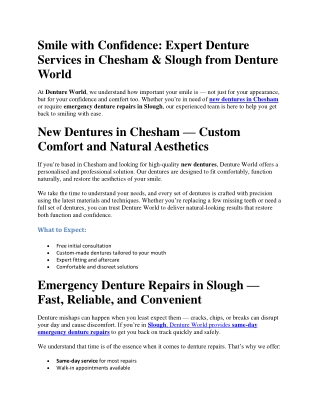 Smile with Confidence Expert Denture Services in Chesham & Slough from Denture World