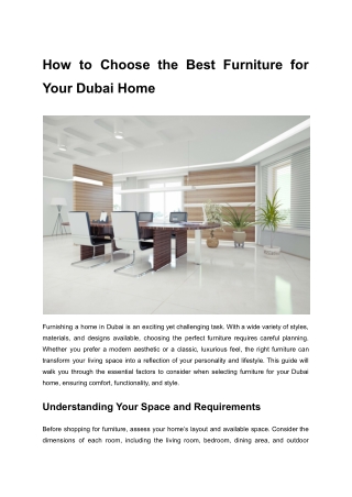 How to Choose the Best Furniture for Your Dubai Home