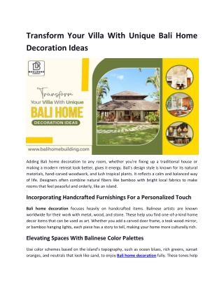 Transform Your Villa With Unique Bali Home Decoration Ideas