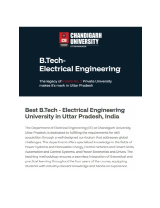B.tech Electrical Engineering at Chandigarh University UP