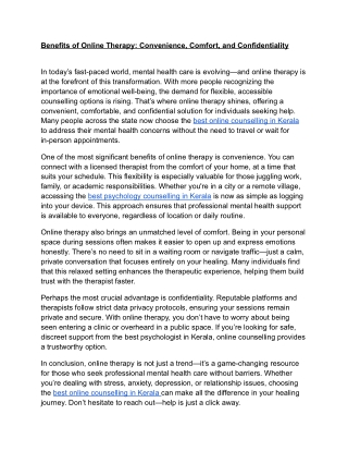 Benefits of Online Therapy_ Convenience, Comfort, and Confidentiality