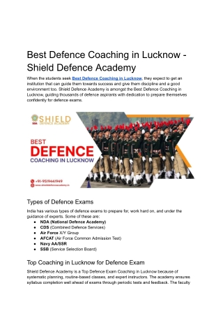 Best Defence Coaching in Lucknow - Shield Defence Academy