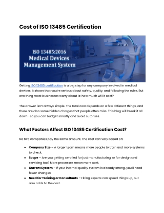 Cost of ISO 13485 Certification