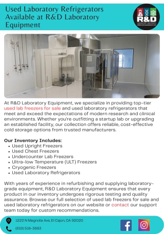 Used Laboratory Refrigerators Available at R&D Laboratory Equipment