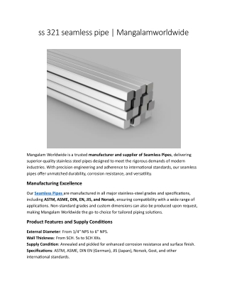 ss 321 seamless pipe