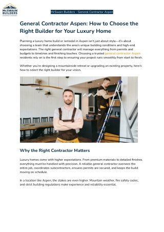 General Contractor Aspen: Find The Right Luxury Home Builder