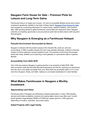 Naugaon Farm House for Sale – Premium Plots for Leisure and Long-Term Gains