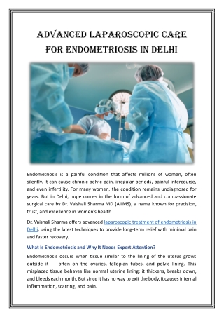 Advanced Laparoscopic Care for Endometriosis in Delhi