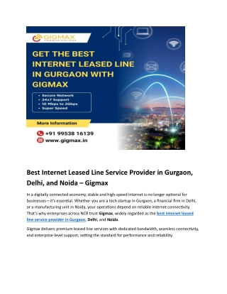 Best Internet Leased Line Service Provider in Gurgaon, Delhi, and Noida – Gigmax