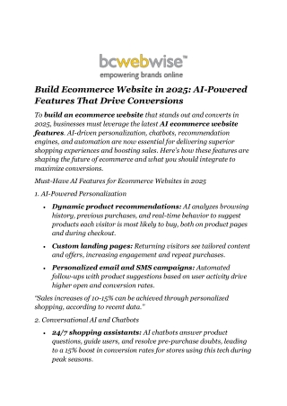 Build Ecommerce Website in 2025 AI-Powered Features That Drive Conversions