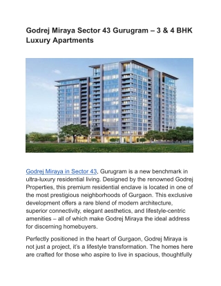 Godrej Miraya Sector 43 Gurugram – 3 & 4 BHK Luxury Apartments