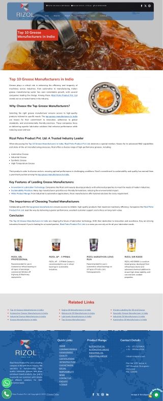 Best 10 Grease Manufacturing Companies in India