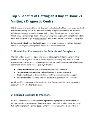 Top 5 Benefits of Getting an X Ray at Home vs. Visiting a Diagnostic Centre