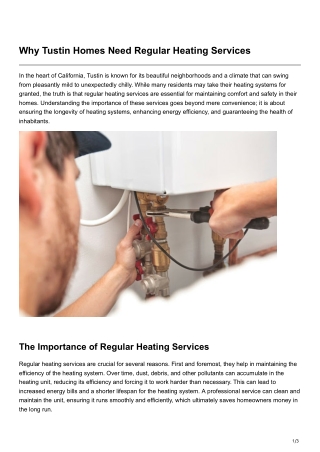Why Tustin Homes Need Regular Heating Services