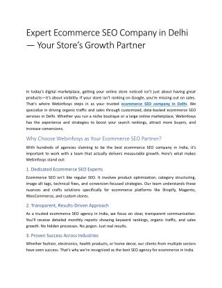 Expert Ecommerce SEO Company in Delhi — Your Store’s Growth Partner