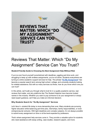 Reviews That Matter: Discover the Most Reliable “Do My Assignment”