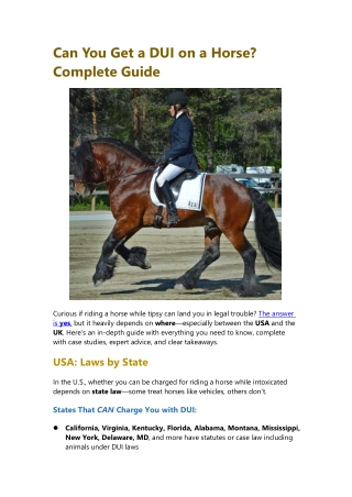 Can You Get a DUI on a Horse? Full Legal Guide for USA & UK (2025)