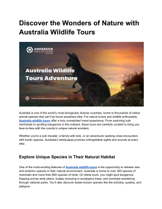 Discover the Wonders of Nature with Australia Wildlife Tours