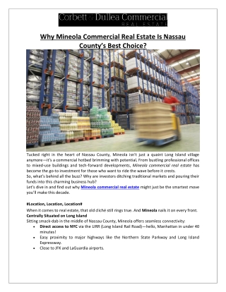 Corbett & Dullea Real Estate - Why Mineola Commercial Real Estate Is Nassau County’s Best Choice