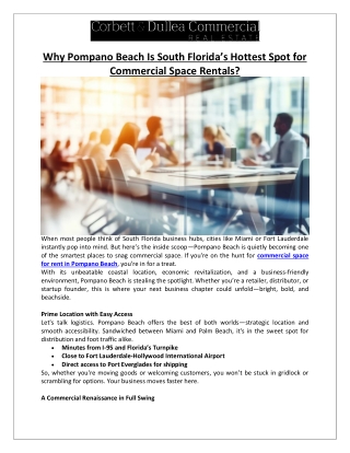 Corbett & Dullea Real Estate - Why Pompano Beach Is South Florida’s Hottest Spot for Commercial Space Rentals