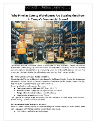 Corbett & Dullea Real Estate - Why Pinellas County Warehouses Are Stealing the Show in Tampa’s Commercial Scene