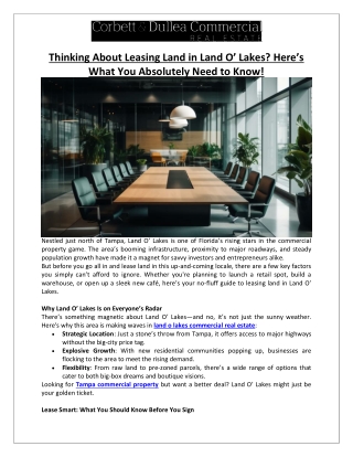 Corbett & Dullea Real Estate - Leasing Land in Land O’ Lakes What You Should Know