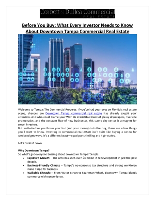 Corbett & Dullea Real Estate - Details For Investor About Downtown Tampa Commercial Real Estate