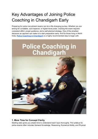 Key Advantages of Joining Police Coaching in Chandigarh Early
