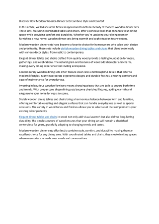 Discover How Modern Wooden Dinner Sets Combine Style and Comfort