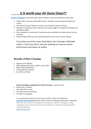 Is It worth your Air Ducts Clean??