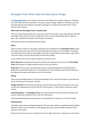 Norwegian Prima What makes this Ship a Game Changer