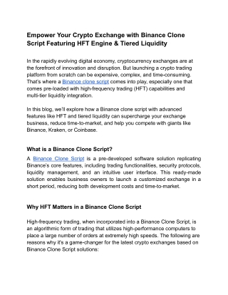 Empower Your Crypto Exchange with Binance Clone Script Featuring HFT Engine & Tiered Liquidity
