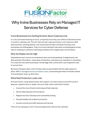 Why Irvine Businesses Rely on Managed IT Services for Cyber Defense