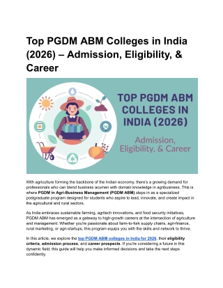 Top PGDM ABM Colleges in India (2026) – Admission, Eligibility, & Career