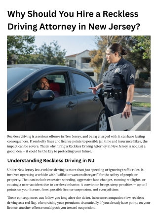 Protect Your License: Hire a Reckless Driving Attorney in New Jersey