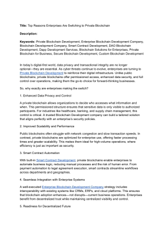 Top Reasons Enterprises Are Switching to Private Blockchain