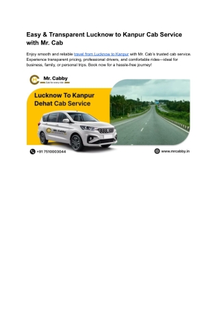 Easy & Transparent Lucknow to Kanpur Cab Service with Mr. Cab